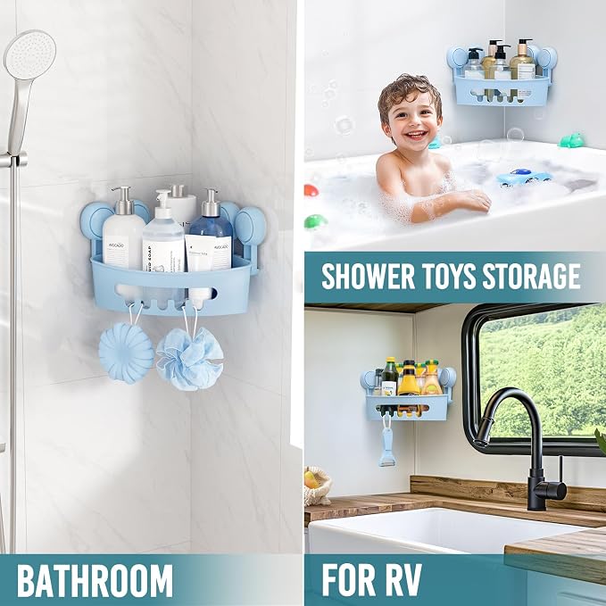 TAILI Corner Shower Caddy with Suction Cups, Wall Mounted Organizer Plastic Rack - Image 6