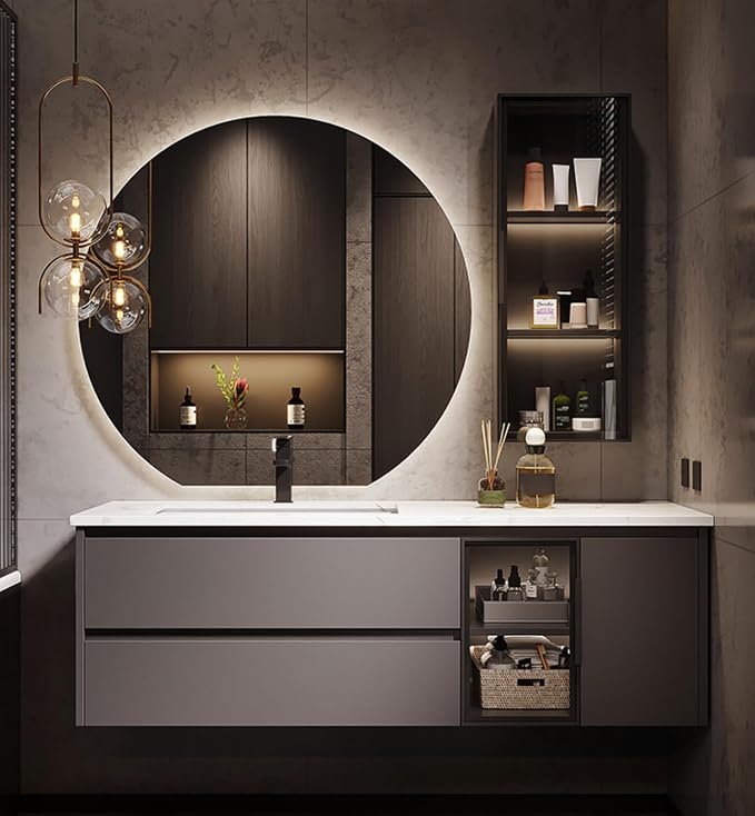 76" Bathroom Vanity with Sink, Modern Bathroom Vanity Include LED Smart Round by Unknown
