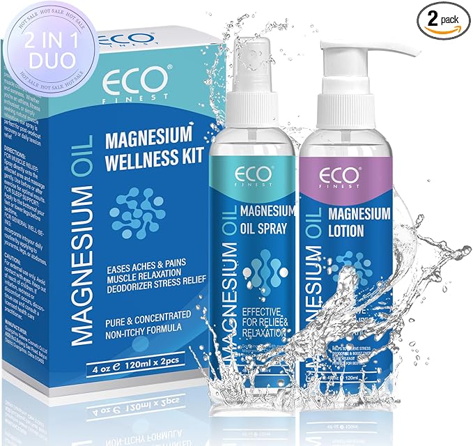 Pure Magnesium Oil Spray & Lotion Duo, Topical Magnesium Oil Lotion by Akban