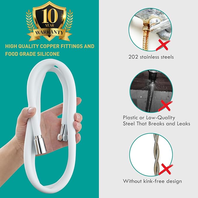 Ultra-Soft Silicone Shower Hose Replacement, 79 Inch Extra Long HandHeld Hose - Image 5