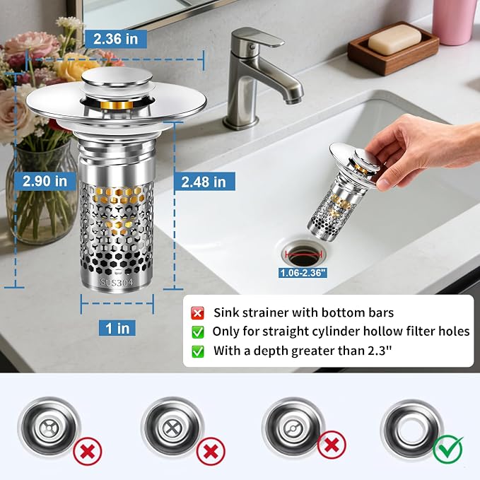 Bathroom Sink Stopper, Pop-up Bathroom Sink Drain Strainer Stopper - Image 7