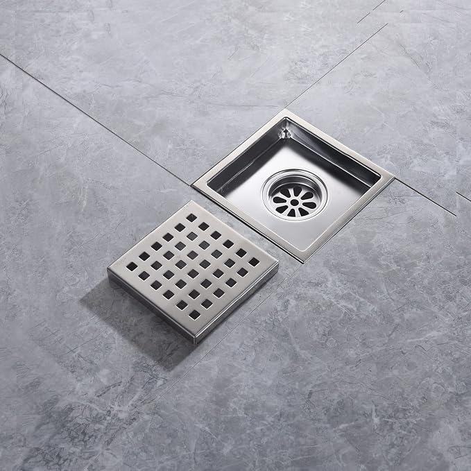 4 Inch Brushed Nickel Shower Floor Drain Square - Image 3