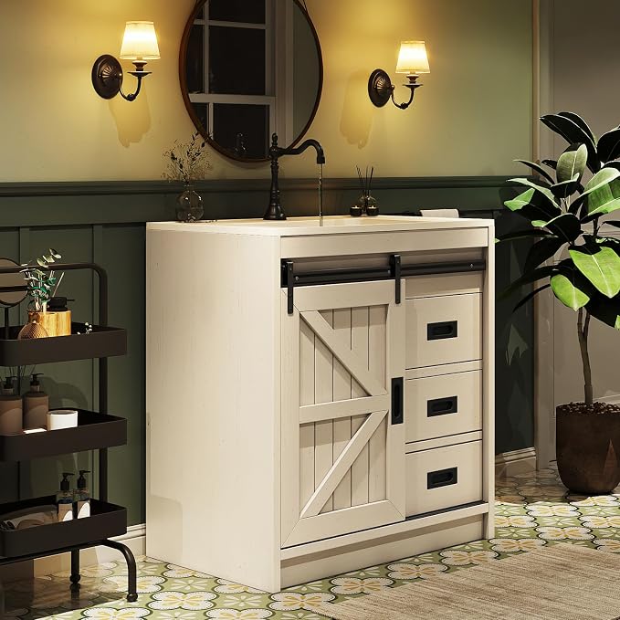 31" Farmhouse Sliding Barn Door Bathroom Vanity - Image 8