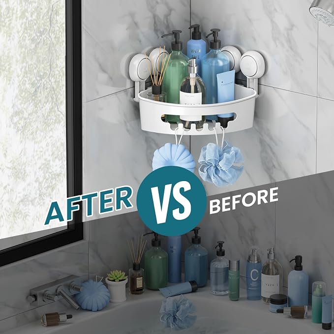 TAILI Corner Shower Caddy with Suction Cups, Wall Mounted Organizer Plastic Rack - Image 10