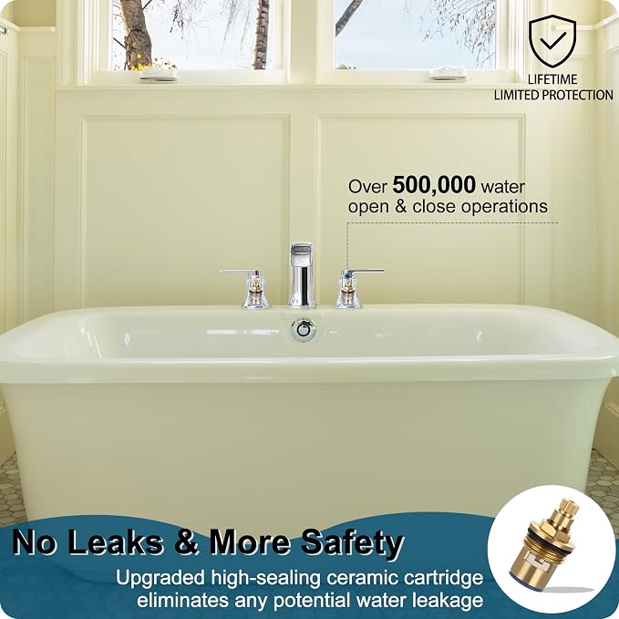 Chrome Deck Mount Tub Faucet 3 Hole, Brass Widespread Waterfall Bathtub Faucet - Image 4
