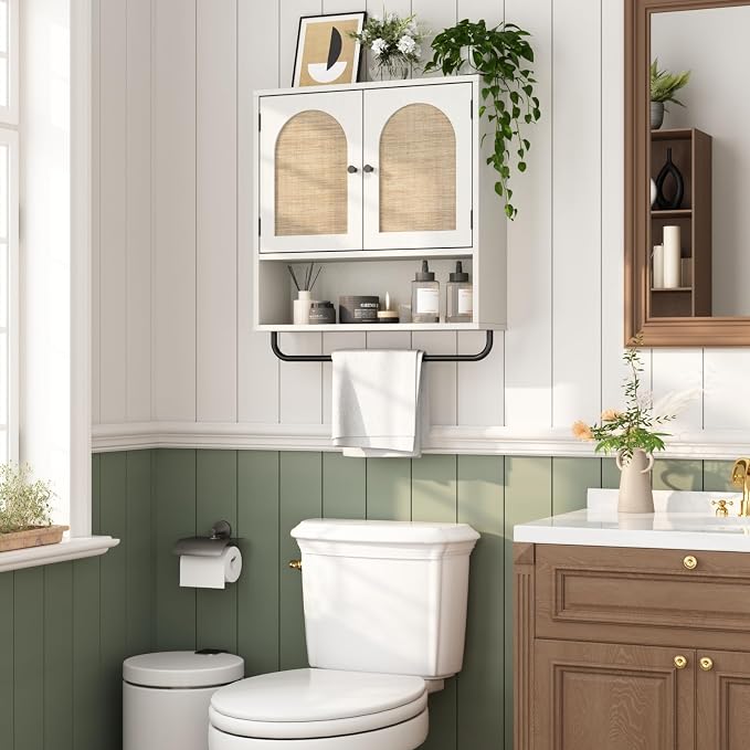 RUSTOWN Rattan Bathroom Wall Cabinet, Boho Medicine Cabinet - Image 3