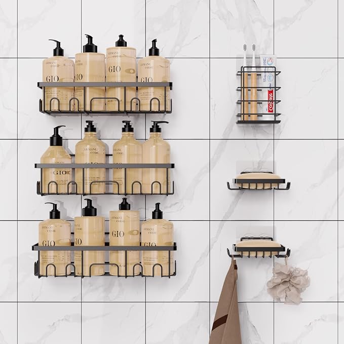 Adhesive Shower Caddy, Rustproof Bathroom Organizers and Storage, No Drilling by Unknown