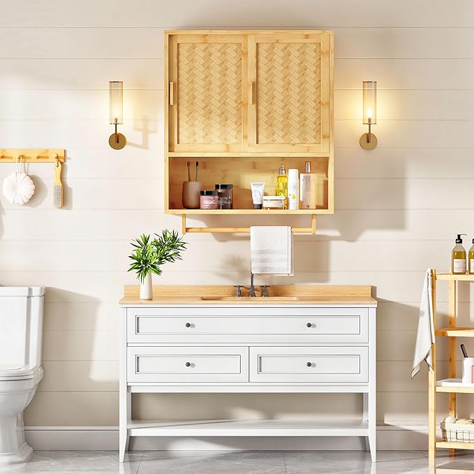 HOOBRO Bathroom Cabinet Wall Mounted, Bamboo Medicine Cabinet - Image 3