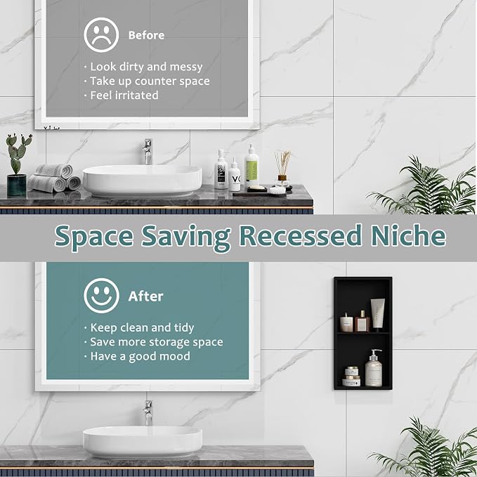 No Tile Needed Shower Niche, Recessed Black Stainless Steel Wall Cabinet Insert - Image 5