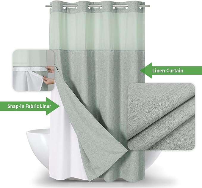 Stall No Hooks Needed Linen Textured Shower Curtain - Image 2