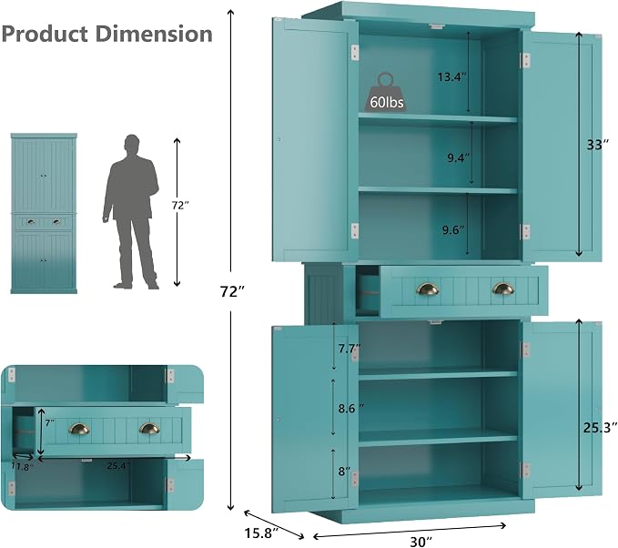 72" Kitchen Pantry, Tall Storage Cabinets - Image 3