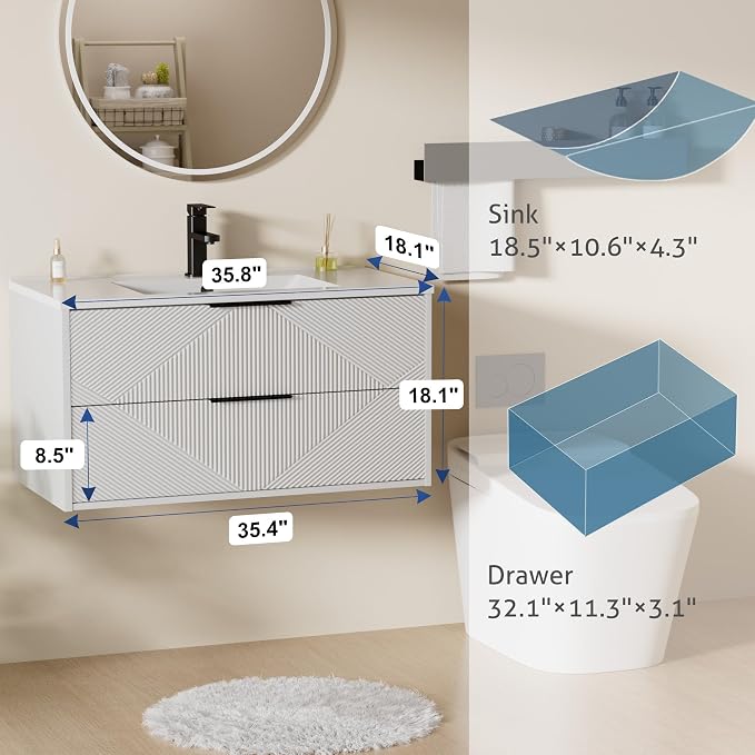 LUCKWIND 36" Floating Bathroom Vanity - Image 2