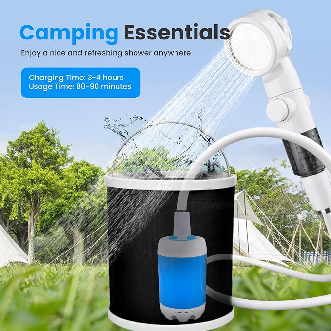 Portable Camping Shower Outdoor Camp Shower Pump, Upgrade Rechargeable Electric - Image 7