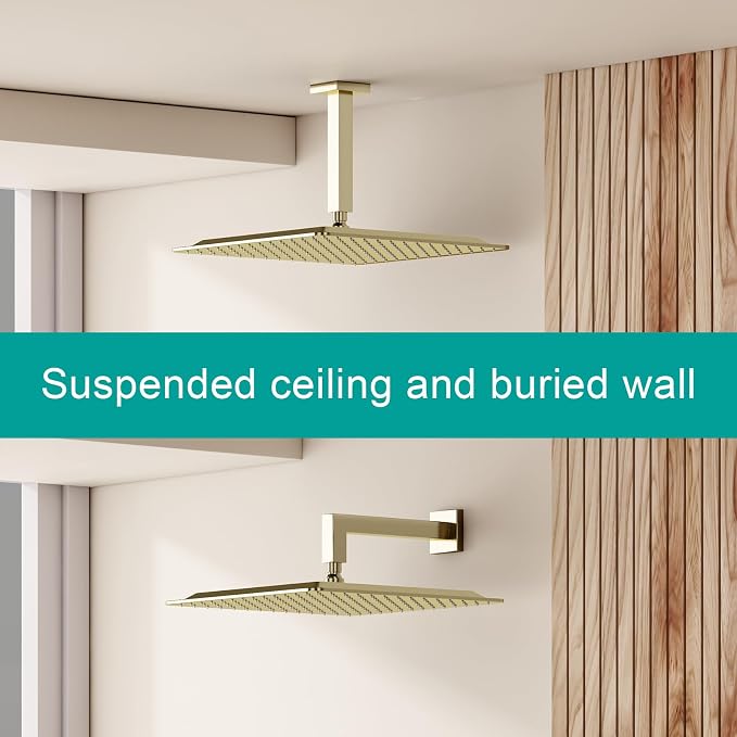 Square Rain Shower Head, High Flow Stainless Steel, Work - Image 3