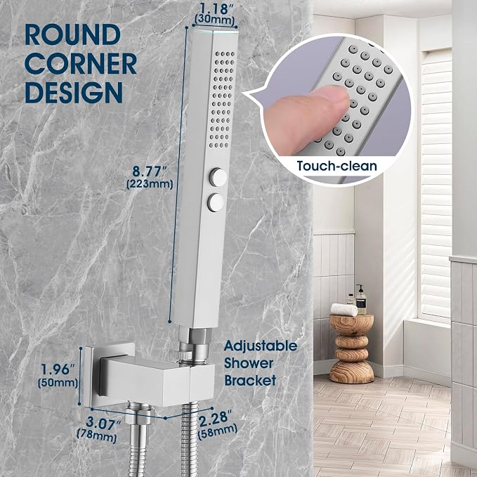 All-Metal High Pressure Square Handheld Shower Head - Image 3