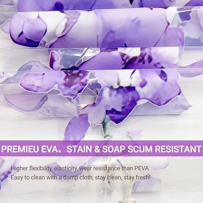 Clear Purple Floral Lavender Butterfly Shower Curtain, Plastic Transparent Cute - Image 4