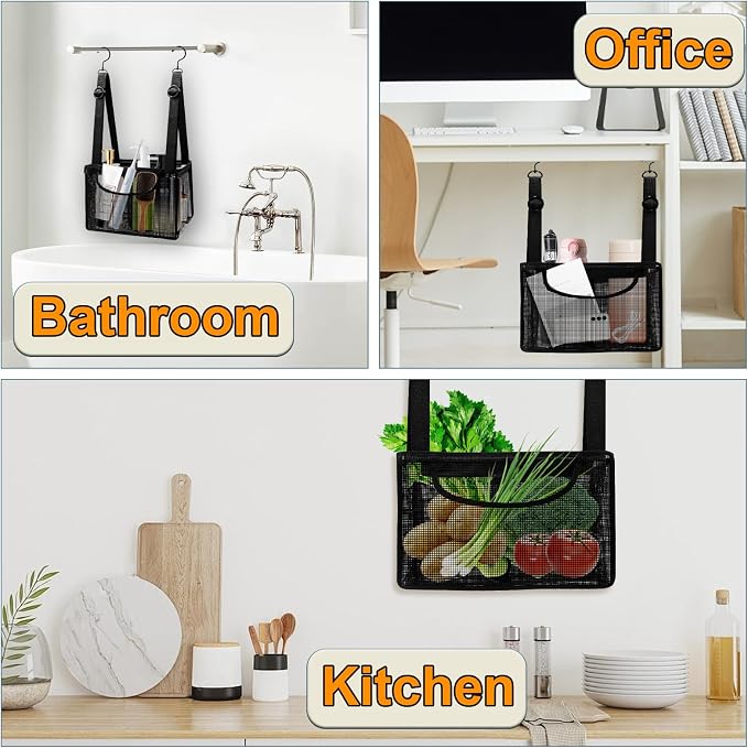 Black PVC Mesh Hanging Shower Caddy - Image 7