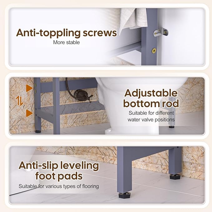 Over The Toilet Storage with 2 Baskets, 4-Tier Bamboo Organizer Rack with Paper - Image 5