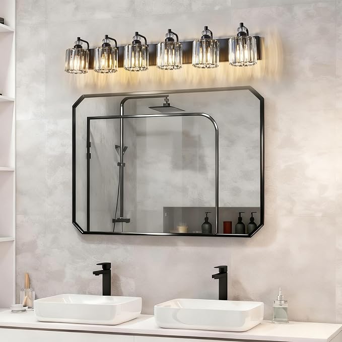 6-Light Black Bathroom Light Fixtures Over Mirror Modern Vanity Lights Crystal - Image 6