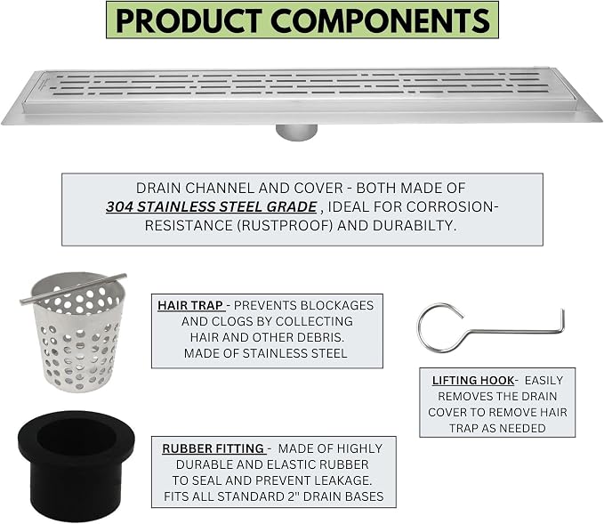 SereneDrains 304 Stainless Steel Brushed Nickel Linear Shower Drain Kit Broken - Image 3