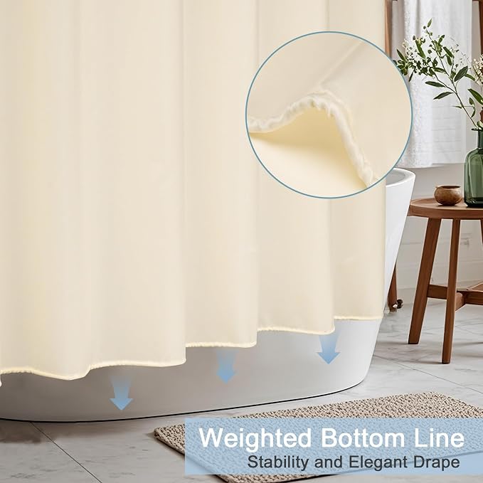 AooHome Extra Long Fabric Shower Curtain, Polyester Solid Shower Curtain Liner - Image 3