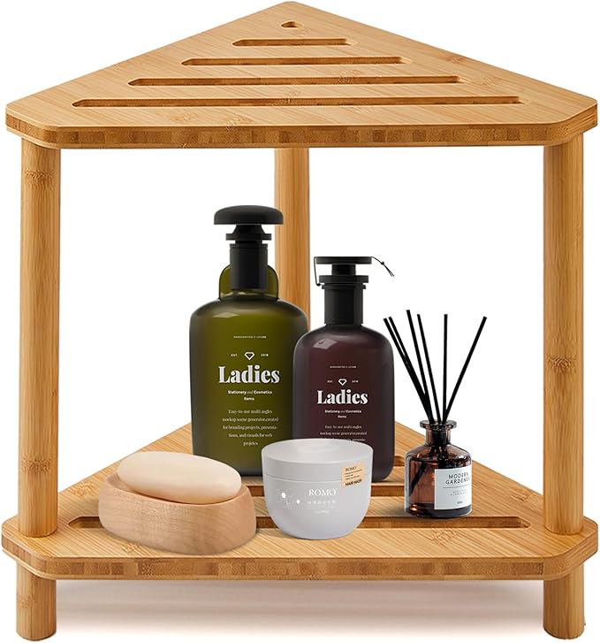Bamboo Corner Shower Stool, 2-Tier Waterproof Shower Stool - Image 9