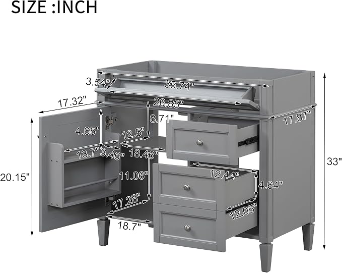 Favfurish 36" Bathroom Vanity Without Top Sink, Modern Freestanding Storage - Image 2