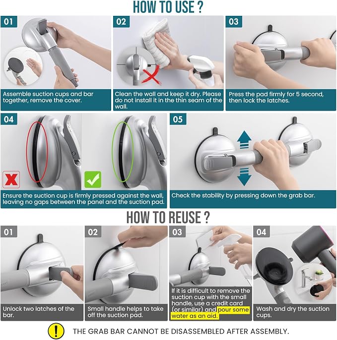 TAILI Grab Bars for Bathtubs and Showers, Shower Handles for Elderly Suction - Image 4