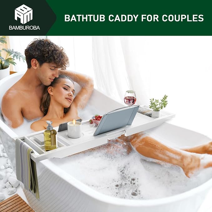 Foldable Bamboo Bathtub Caddy Tray Expandable - Image 2