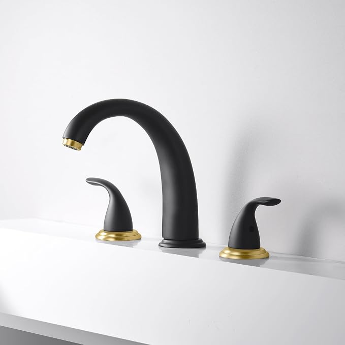 SUMERAIN Roman Tub Faucet Black and Gold Widespread 2 Handle Bathtub Faucet - Image 4