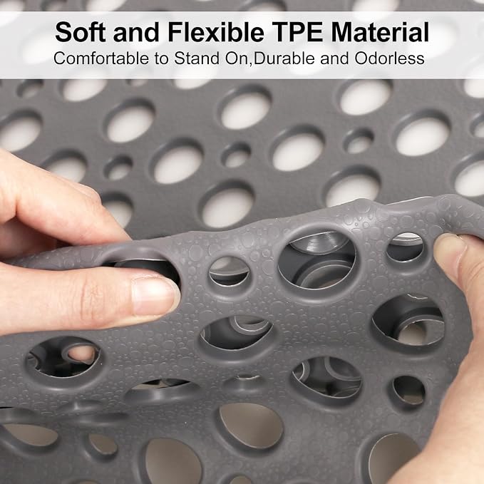 Anti Slip Shower Mat with Suction Cups, 27x27 Inch Quick Drain TPE Non Slip - Image 5