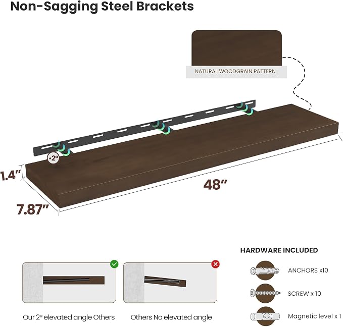 Vivelove Solid Wood Rustic Floating Shelves 36 Inch Long, 8 inch Deep Floating - Image 7