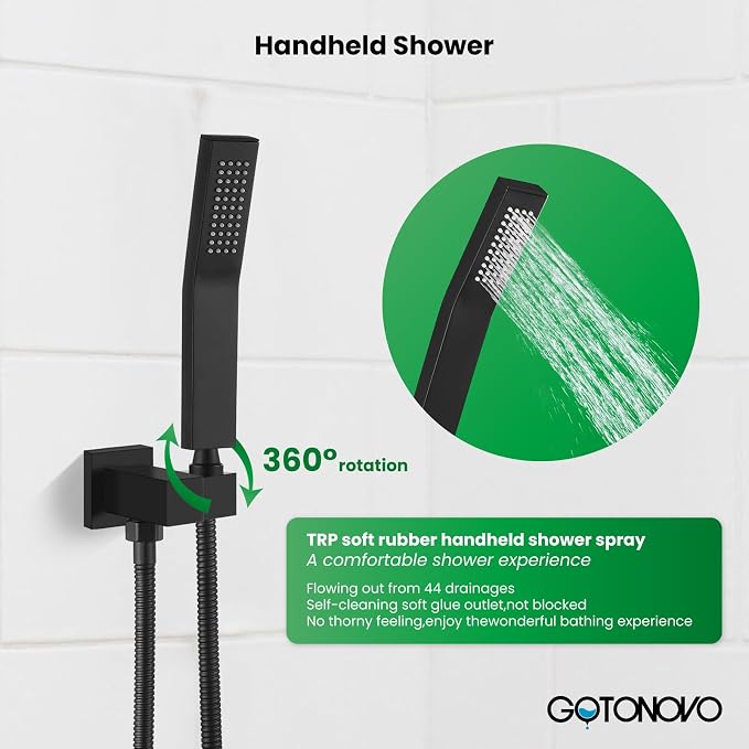 gotonovo Rainfall Bathroom Shower System Rain Shower Head and Handle Set Wall - Image 4
