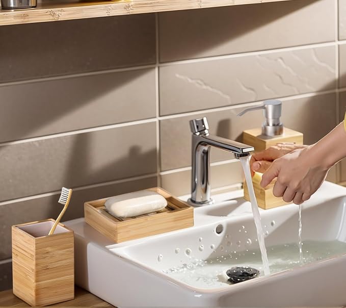 Bamboo Bathroom Accessories Set, Toothbrush Holder, Soap Dish, Kitchen Soap - Image 3