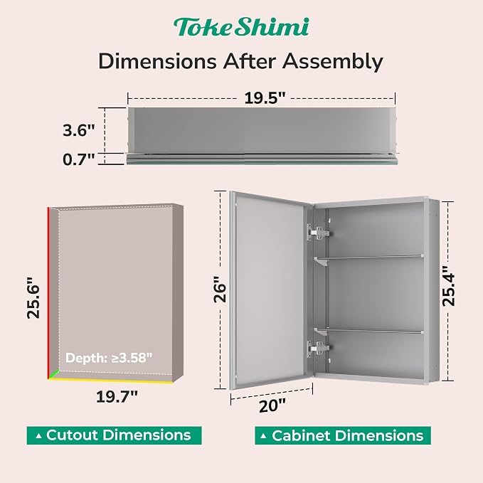 TokeShimi 20.1x26.1 Recessed Medicine Cabinet - Image 2
