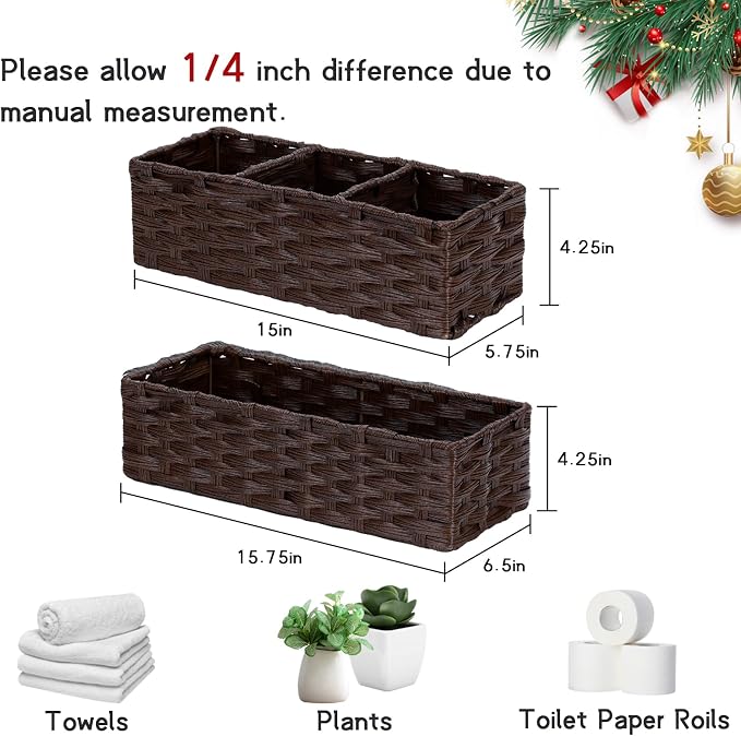 DULLEMELO Toilet Paper Basket for Organizing, Plastic Wicker Bathroom Baskets - Image 2