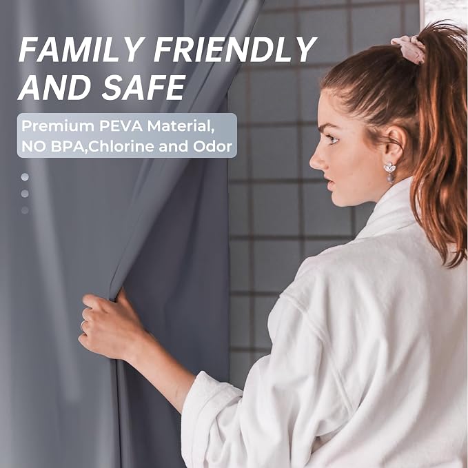 AmazerBath Dark Grey Shower Curtain Plastic, PEVA Shower Curtain Heavy Duty - Image 3