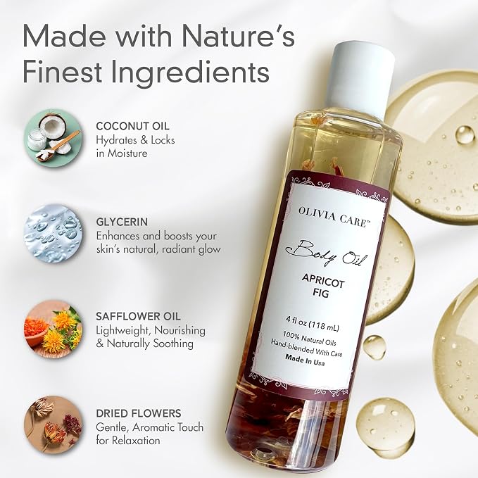 Olivia Care Body Oil Apricot Fig Vegan & Natural Moisturizing - Image 4