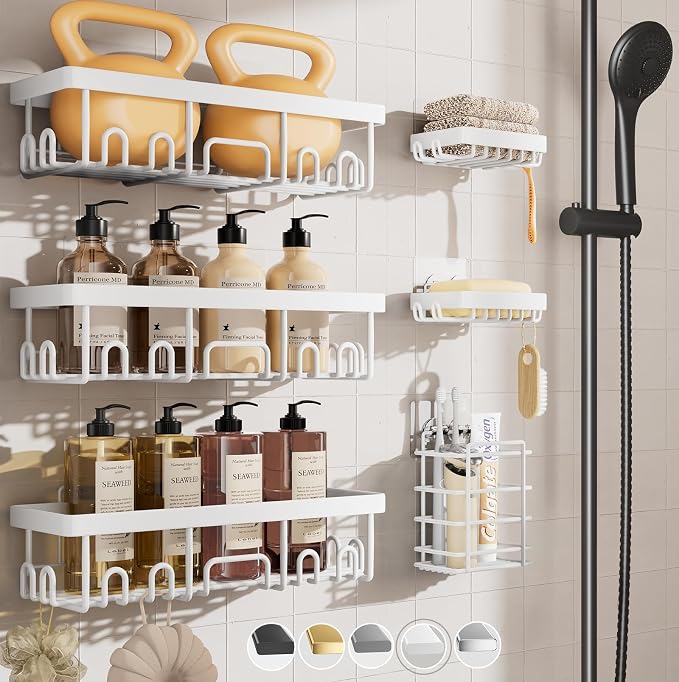 Veken 6-Pack Rustproof&Waterproof Shower Caddy, Adhesive Shelves Rack by Veken