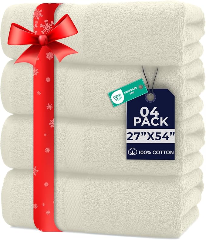 DAN RIVER Bath Towels Set of 4, 27 x 54 Inches, 100% Cotton, Larger & Lighter by DanRiver
