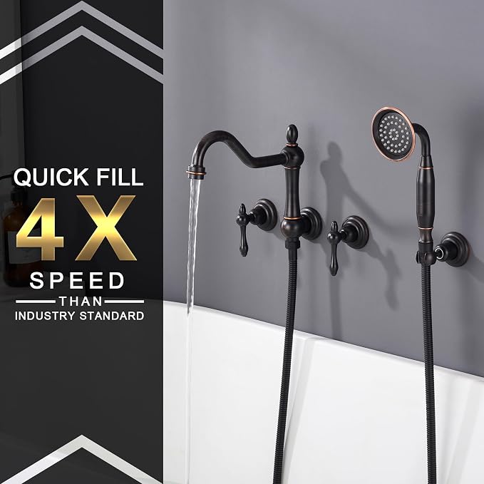 SUMERAIN Oil Rubbed Bronze Wall Mount Bathtub Faucet - Image 3