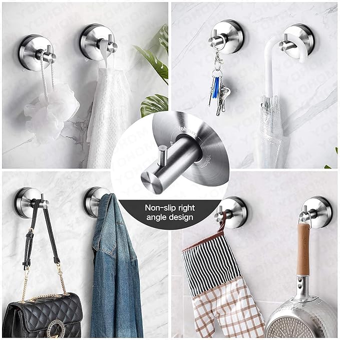 YOHOM Vacuum Suction Cup Hooks Shower Towel Holder Bathroom Shower Hook Brushed - Image 5
