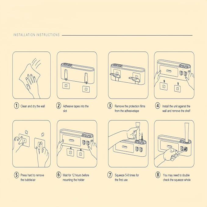 No-Drill Wall Mounted Toothbrush Holder, Bathroom Shelf, - Image 8