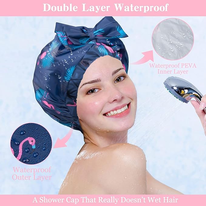 2 PCS Waterproof Shower Caps, Oversized Adjustable Hair Cap - Image 4