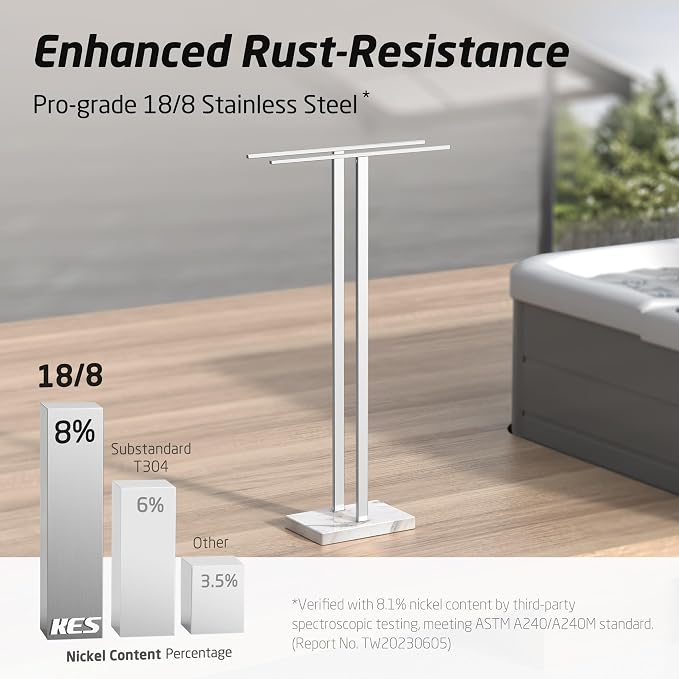 KES Standing Towel Rack with Marble Base, Fits Large Bath Towel, 18/8 Stainless - Image 7