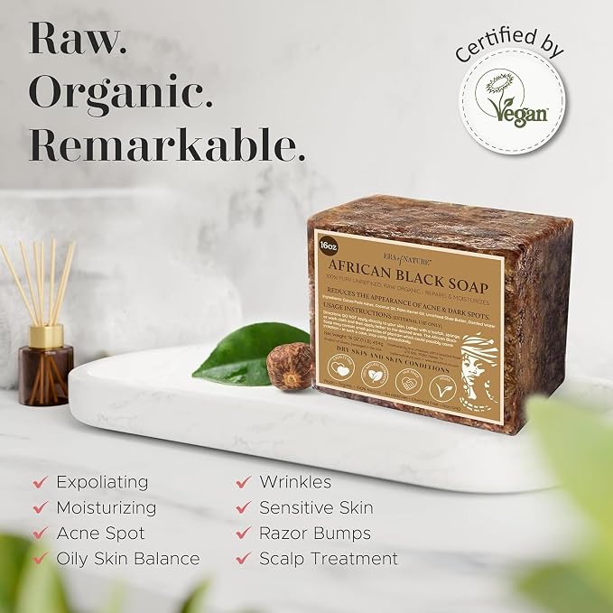 era of nature Best Raw ORGANIC AFRICAN BLACK SOAP, - Image 4