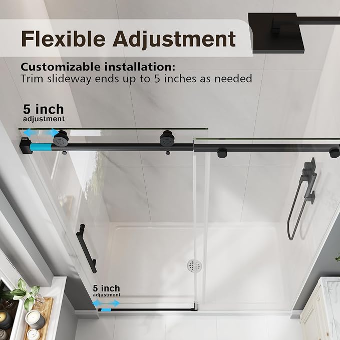 Frameless Glass Shower Door, 55-60" W x 76" H Sliding Frameless Shower Door - Image 7