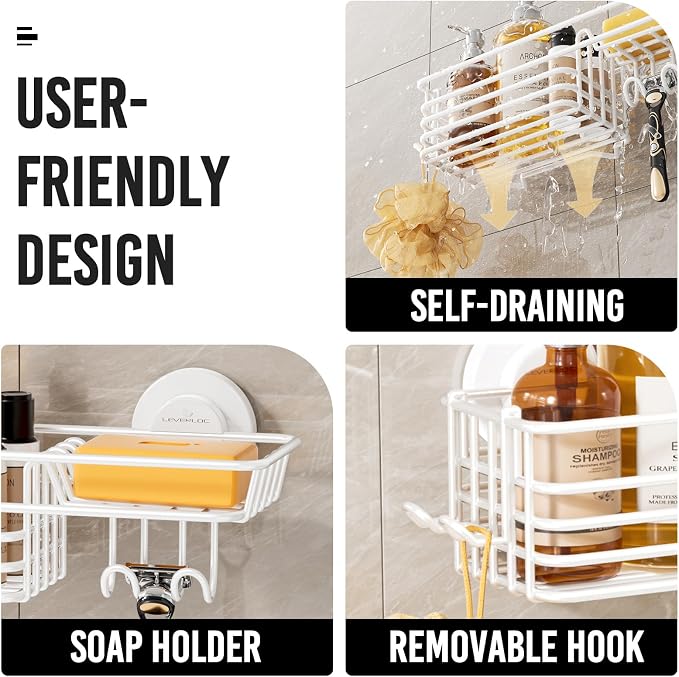 LEVERLOC Shower Caddy Suction Cup, 2 Pack Shelves - Image 4