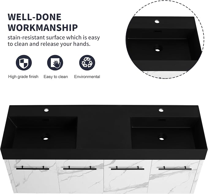 60” Wall Mounted Bathroom Vanity, Bathroom Cabinet - Image 3