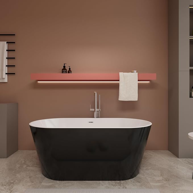Black 67 inch Freestanding Soaking Bathtub, WHALEKING Modern Stand Alone Free by WHALEKING